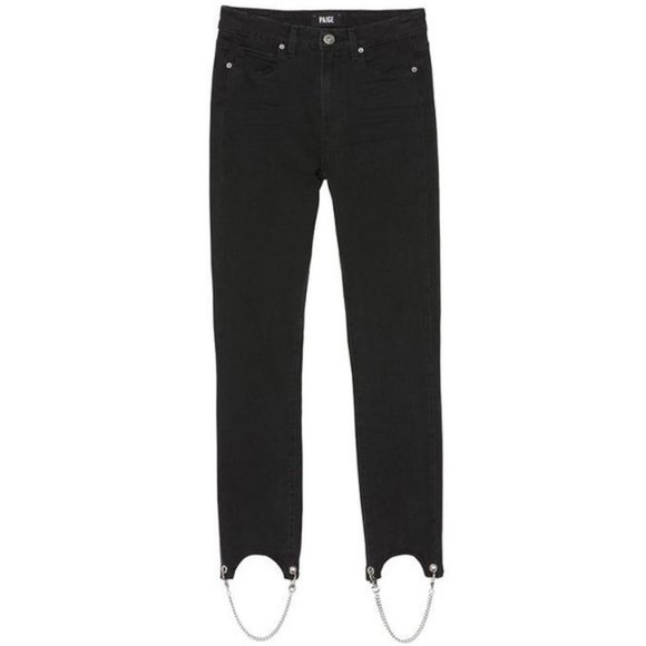 Paige Transcend Hoxton High Waist Chain Stirrup Ankle Peg Jeans Black - Picture 1 of 9